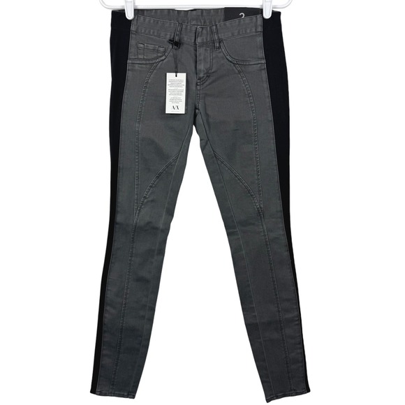 Armani Exchange Women's J22 Legging Low Rise Super Skinny Gray Black 2 Pants - Picture 1 of 13